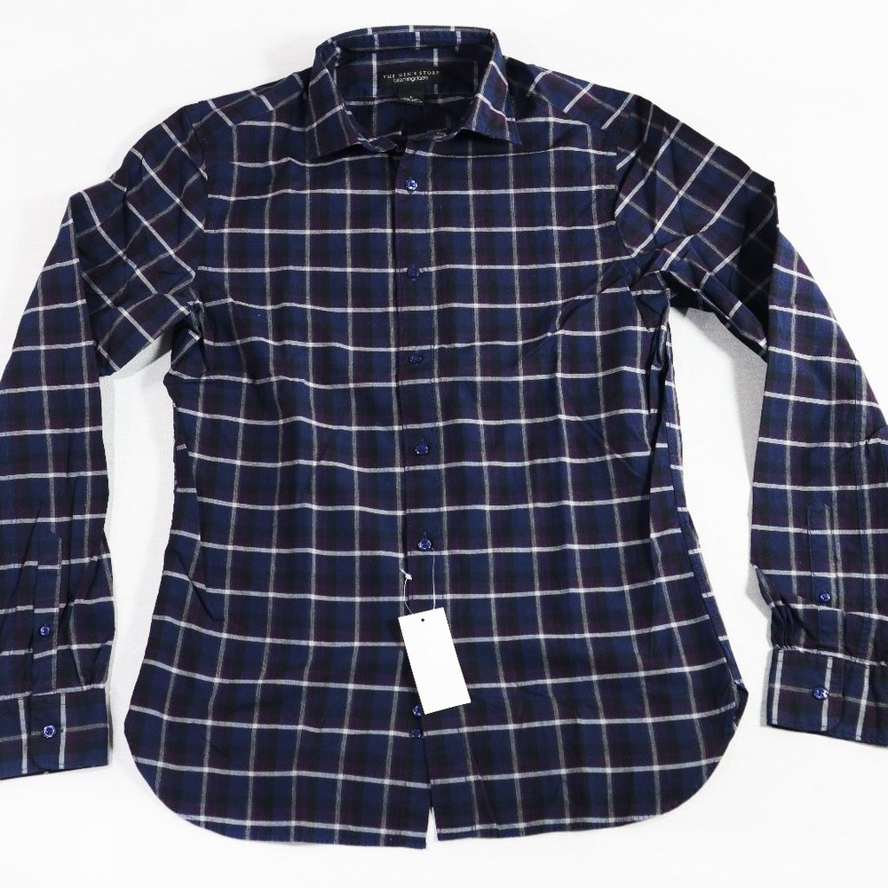 THE MENS STORE Plaid Check Navy Blue Black Buttom Front